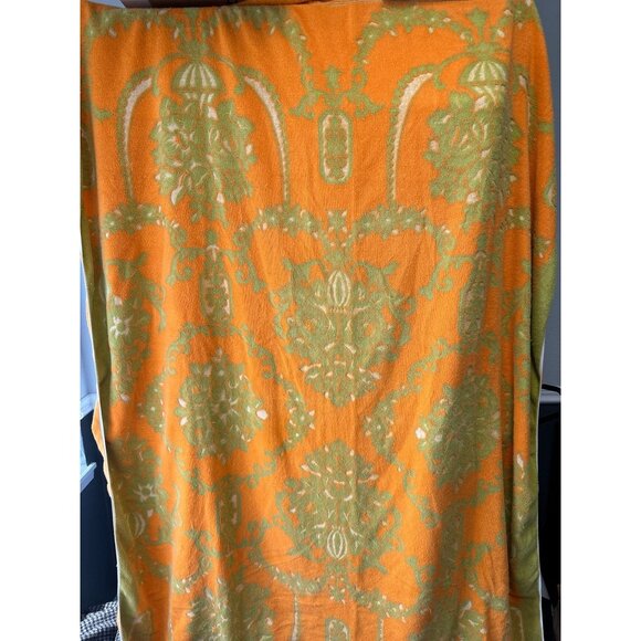 Vtg 70s Mitsukoshi Neon Orange Green Damask Terrycloth Beach Towel Blanket 52x66 - Picture 2 of 8